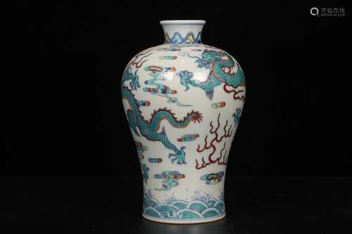 QING DYNASTY QIANLONG PERIOD--BLUE WHITE AND DOUCAI DRAGON PLUM VASE