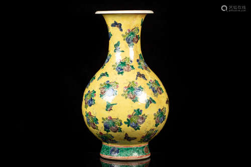 YELLOW GROUND 'MELONS AND BUTTERFLIES' VASE