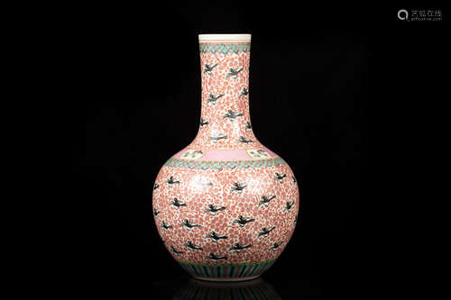 FAMILLE ROSE 'FLOWERS AND BIRDS' VASE, TIANQIUPING