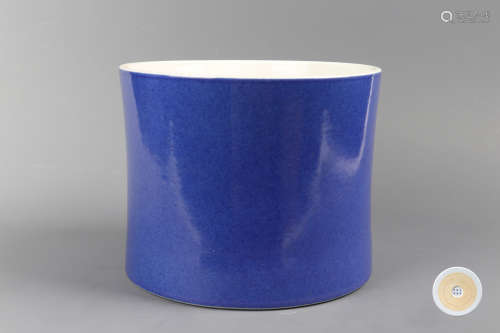 Blue Glazed Porcelain Brush Pot