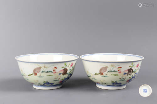 Pair Of Famille Rose Porcelain Bowls