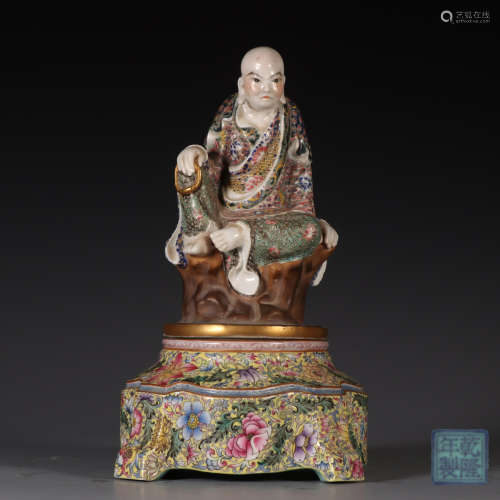 Famille Rose Colorful Porcelain Luohan Sitting Statue