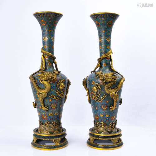 Very Ornate Cloisonne Enamel Dragon Vase With Mark