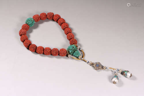 Beaded Coral, Turquoise and Pearl  Prayer Bracelet