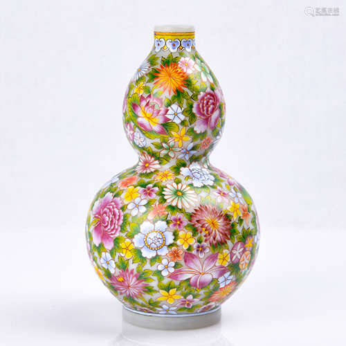 Glass Famille Rose Double Gourd Vase With Mark