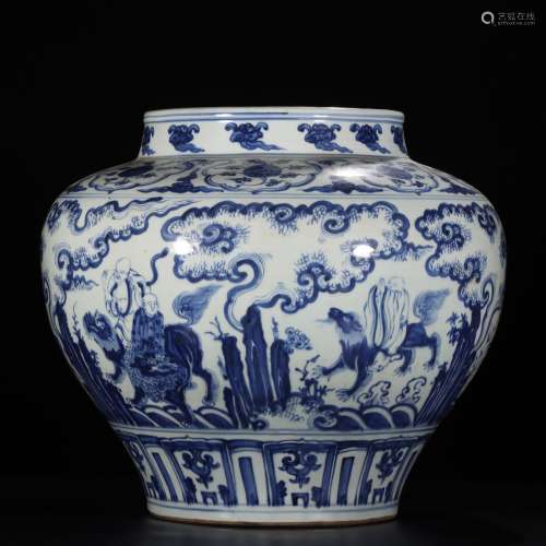 Large Blue and White 'Figural' Porcelain Jar