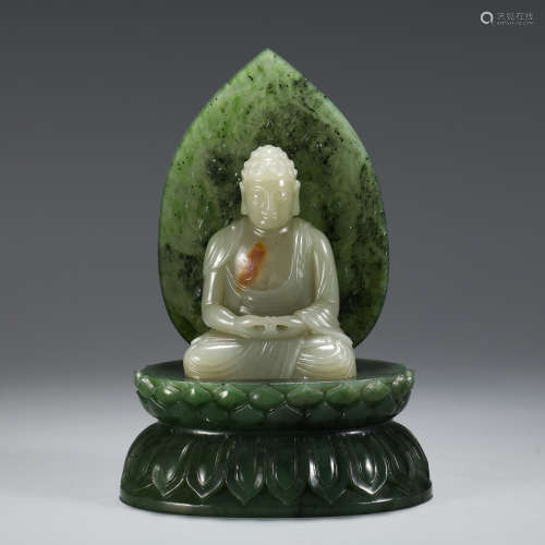 Carved White And Green Jade Buddha