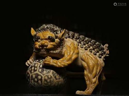 Qing Dyn. Yellow-Glazed Pottery Foo Lion