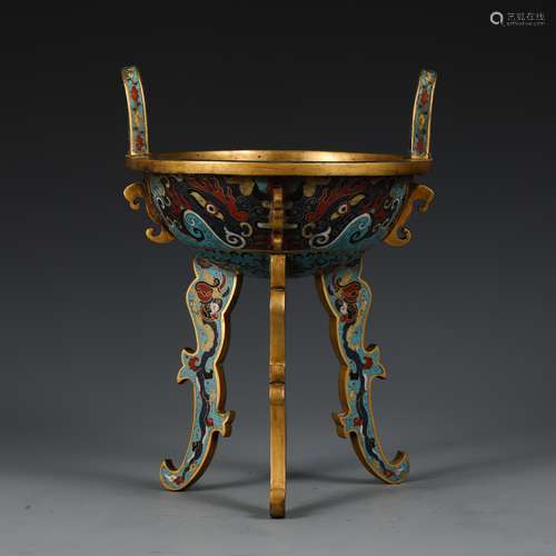 Cloisonne Enamel  Tripod Vessel