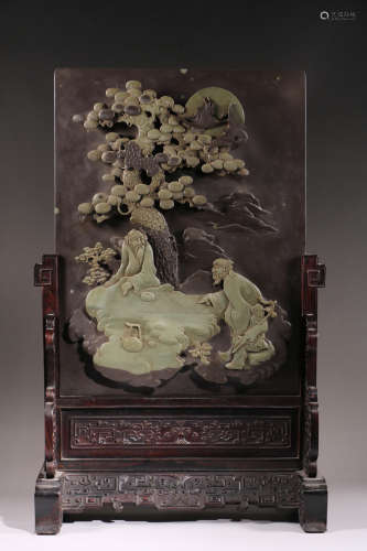 Finely Carved Stone Table Screen