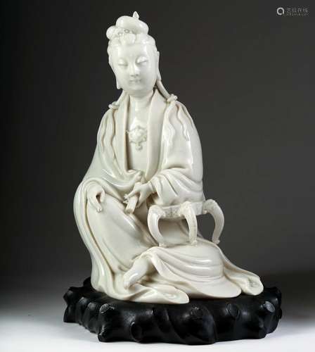 Qing Dyn. Porcelain Blanc de Chine Figure of Guanyin