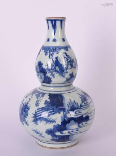 Ming Blue and White 'Figural' Double-Gourd Vase