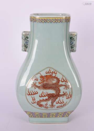 Guangxu Celadon and Iron-Red Glazed Porcelain Hu Vase
