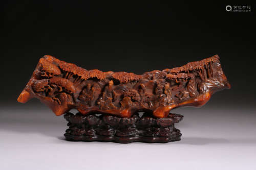 Finely Carved Bone Mountain Scene