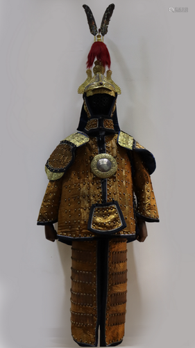 Chinese Manchu Imperial Silk Armor Suit and Helmet