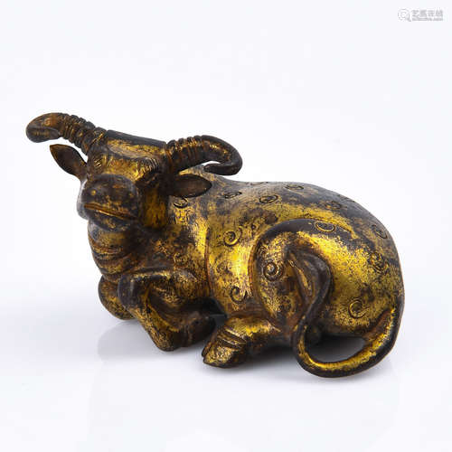 A Chinese Gilt Bronze Ox