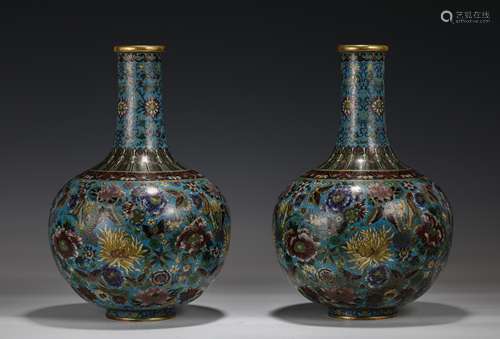 A Pair Of Cloisonne Enamel Vases