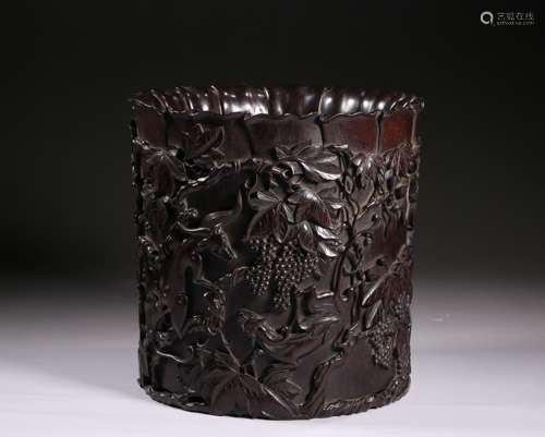 Carved Zitan Wood Burch Pot