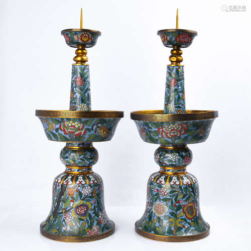 A Pair Of Cloisonne Enamel Candlesticks