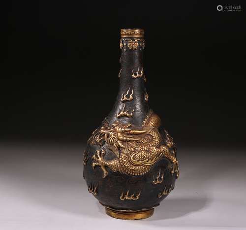 Bronze Dragon And Bat Vase With Mark