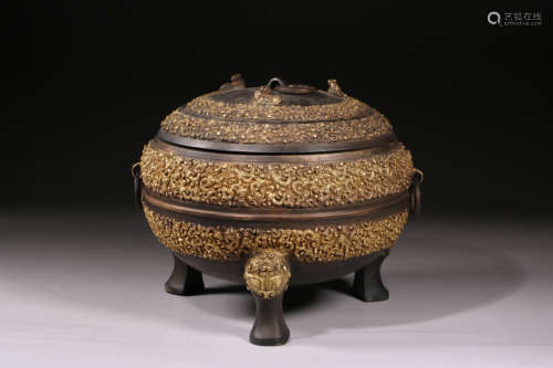 Bronze And Gilt Ritual Vessel With Calligraphy and Mark