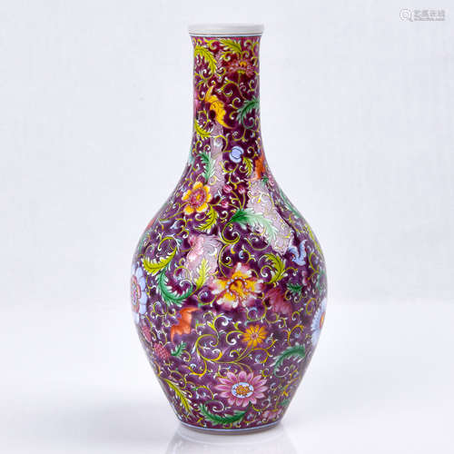 Painted Glass Floral Vase With Mark