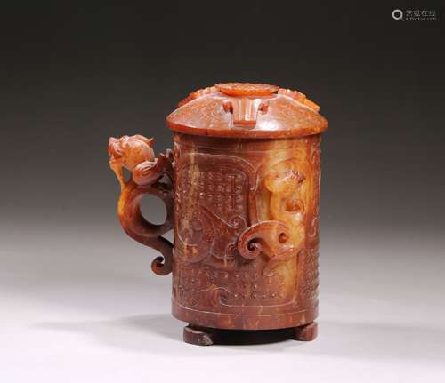 Carved Russet Jade Cup With Cover