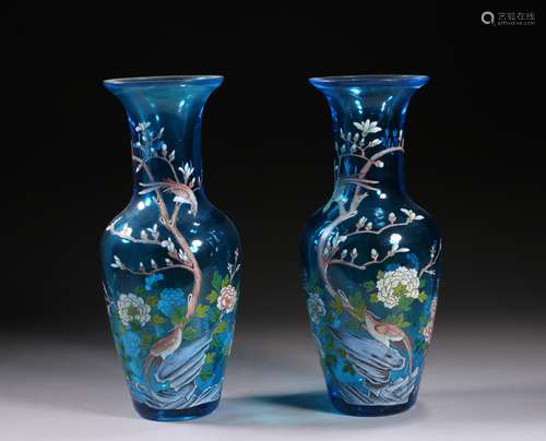 Translucent Blue Painted Glass Vase