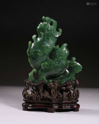 Carved Green Jade  Fish