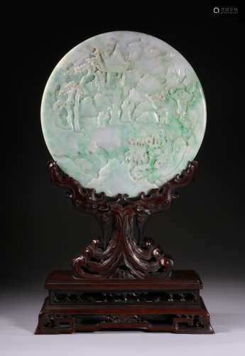 Carved Jadeite Disk Table Screen