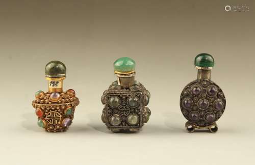 Set Of Three Ornate Silver Snuff Bottles