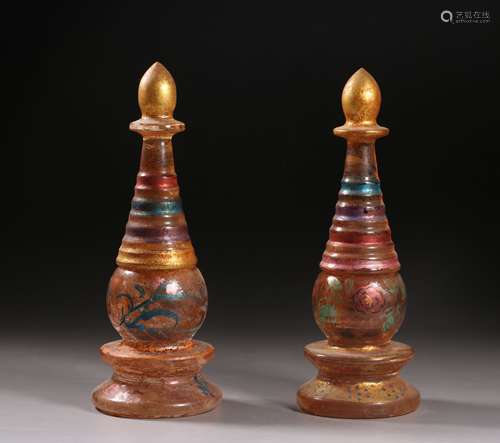 A Pair Of Chinese Glass Stupas