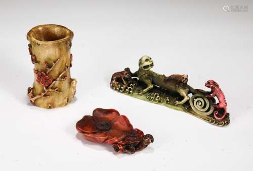 Set Of Three Carved Bone Decorations