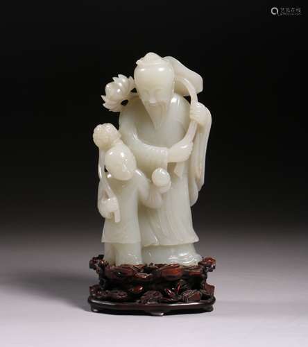 Carved White Jade Of A Man And A Boy