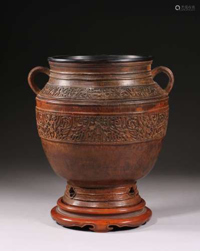 A Chinese Carved Bamboo Vessel