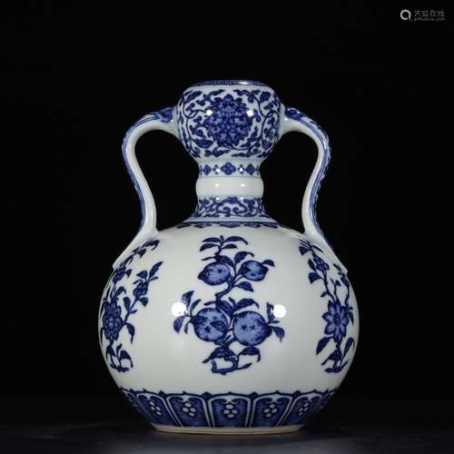 Blue and White Double-Handled Porcelain Vase, Yongzheng