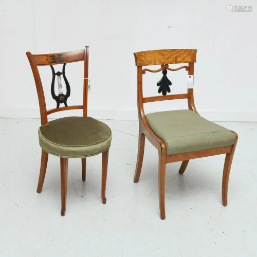 (2) Biedermeier fruitwood side chairs u