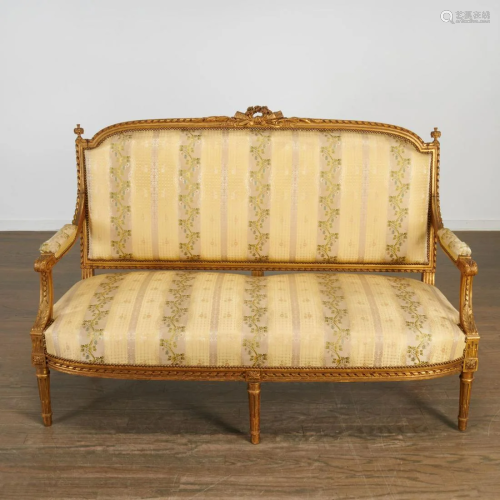 Louis XVI style silk and giltwood canape