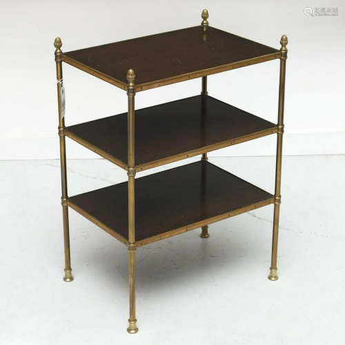 Mallett style brass, mahogany tiered side table