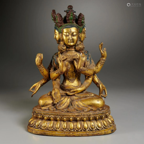 Tibetan gilt metal figure of Brahma the Creator