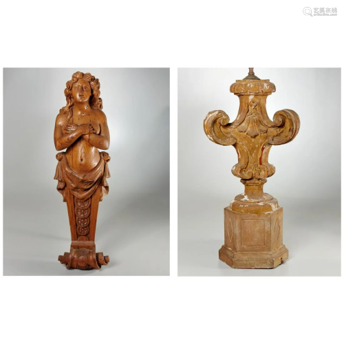 Italian carved lamp & figural carving