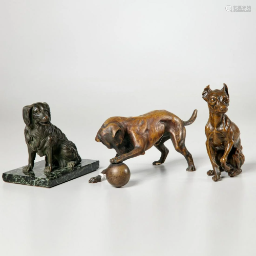 (3) Bronze models of dogs