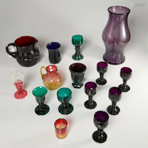 Collection Victorian art glass & colored glassware