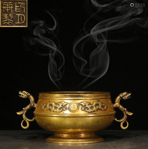 A GILT-BRONZE CENSER.REPUBLIC PERIOD 民国