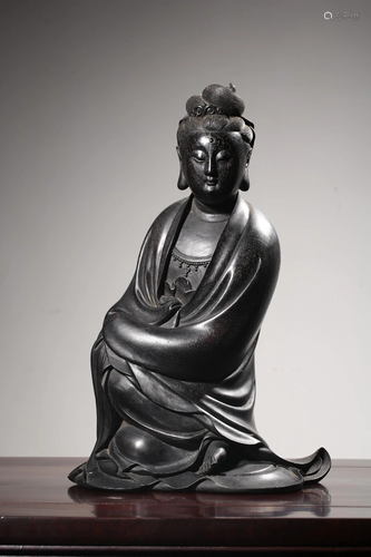 A CARVED ZITAN GUANYIN.REPUBLIC PERIOD 民国