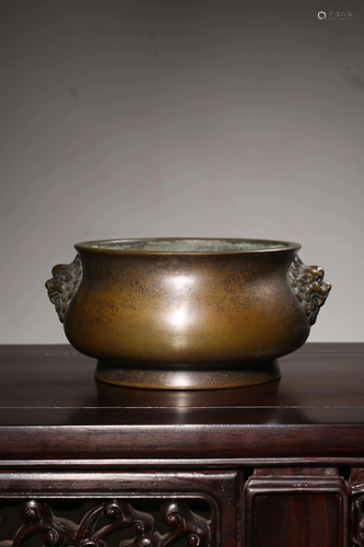 A BRONZE LIONHEAD CENSER.MARK OF XUANDE 清