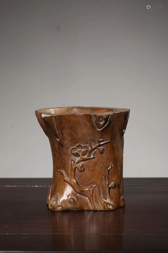 A CARVED HUANGYANGMU BRUSHPOT.BITONG.REPUBLIC PERIOD