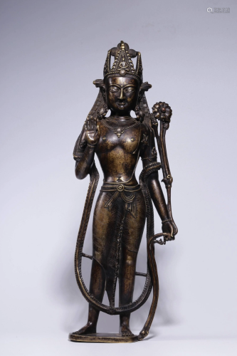 A SILVER FIGURE OF STANDING GUANYIN.QING PERIOD