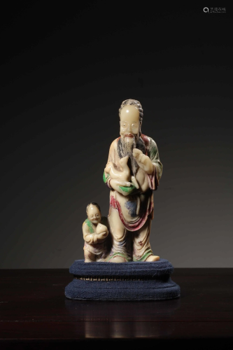 A PAINTED SOAPSTONE SHOUXIN.QING PERIOD 清