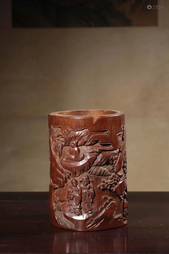 A CARVED BAMBOO BRUSHPOT.BITONG.REPUBLIC PERIOD